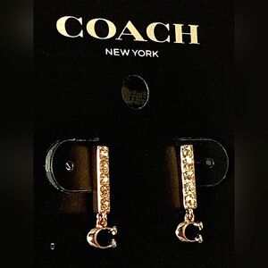Authentic Coach Sterling Rose Gold Drop Earrings NWT.